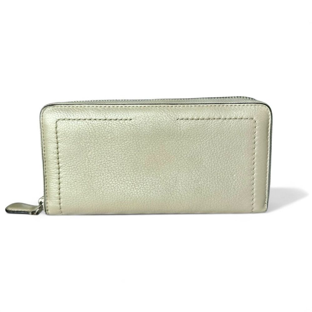 Coach Cream Leather Zip Wallet Pearlescent Compact Minimalist Neutral Designer - Picture 1 of 10